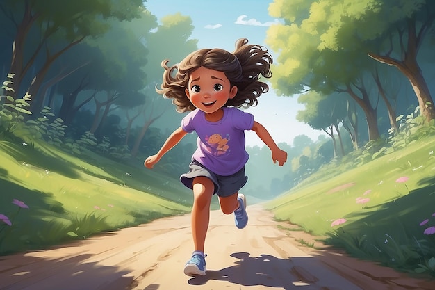 Illustration of little girl running