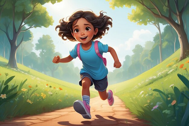 Illustration of little girl running