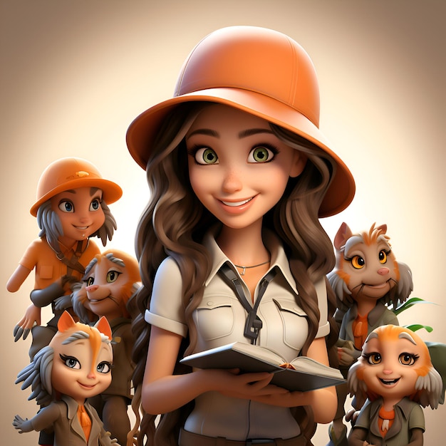 Photo illustration of a little girl in safari outfit with her friends