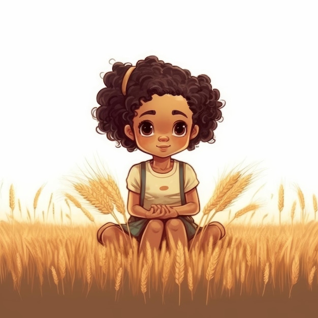 Illustration of a little girl standing in the field generative AI