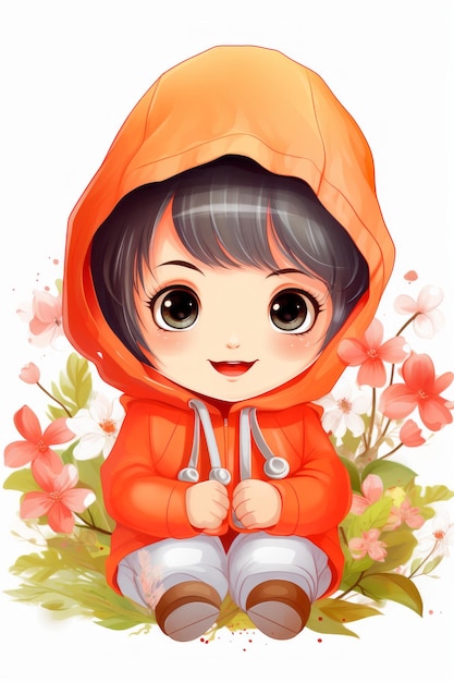 an illustration of a little girl wearing an orange hoodie