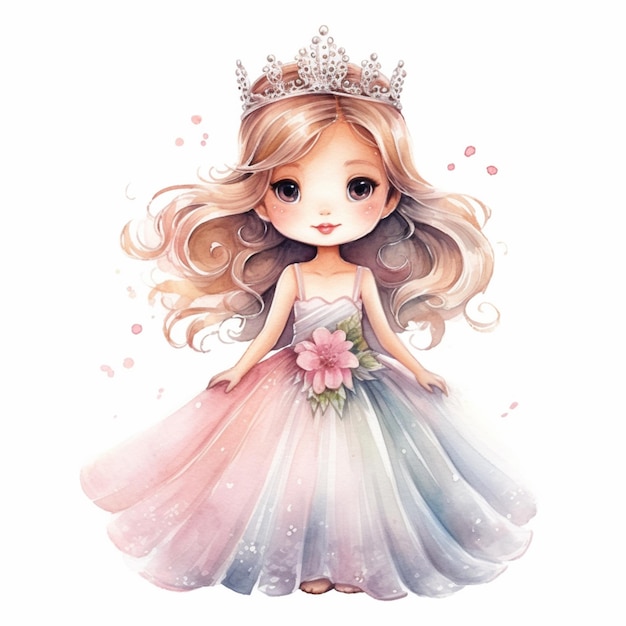 Illustration of a little girl wearing a princess dress and a tiable generative ai