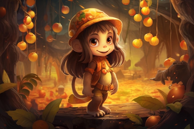 Illustration little monkey childish style fairy