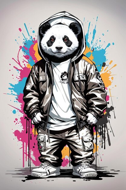 illustration of a little panda wearing a hoodie