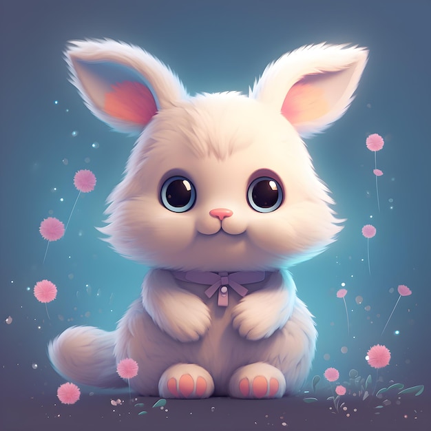 illustration little rabbit with flowers Generative AI