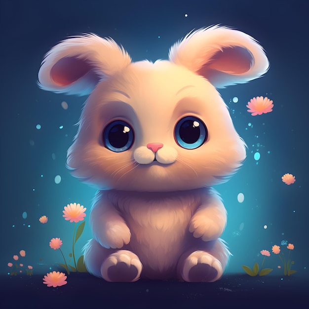 illustration little rabbit with flowers Generative AI