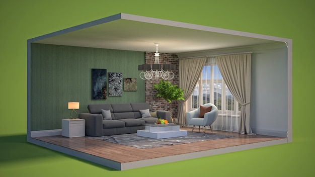 Illustration of the living room in a box