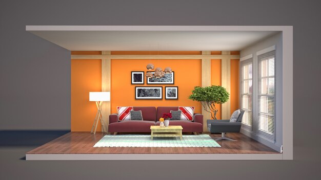 Illustration of the living room in a box