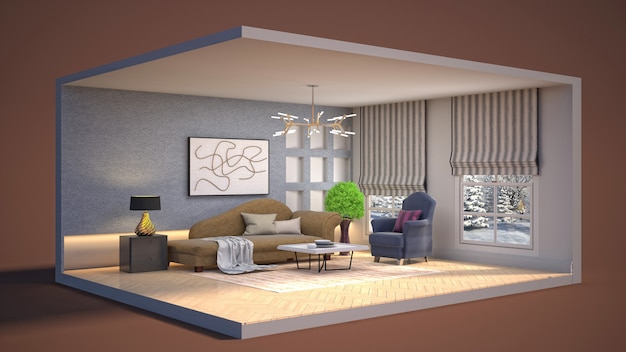 Illustration of the living room in a box