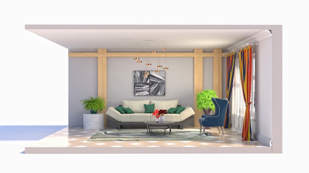 Illustration of the living room in a box