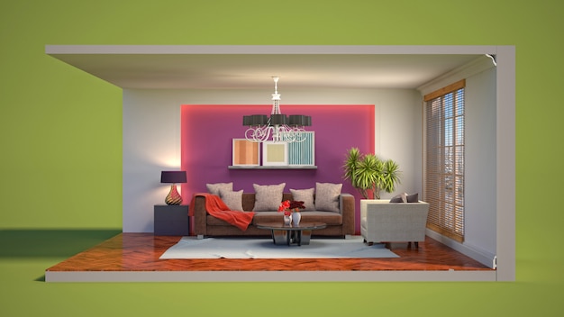 Illustration of the living room in a box