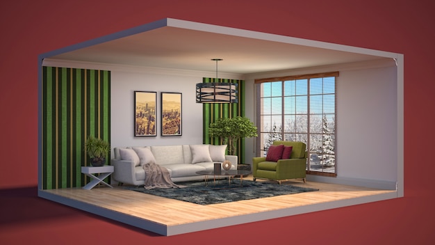 Illustration of the living room in a box