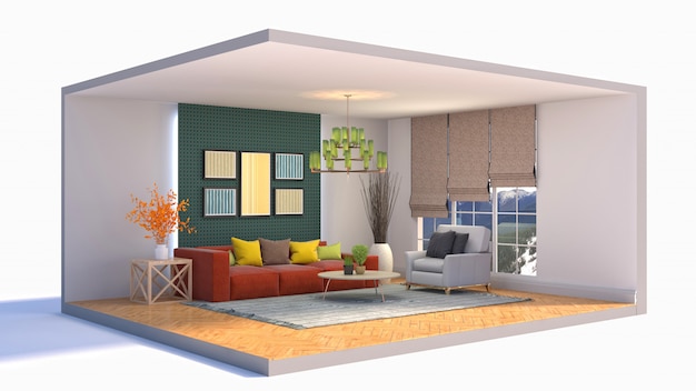 Illustration of the living room in a box