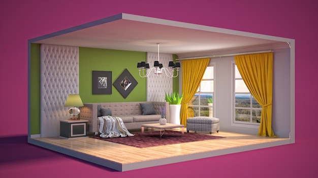 Illustration of the living room in a box