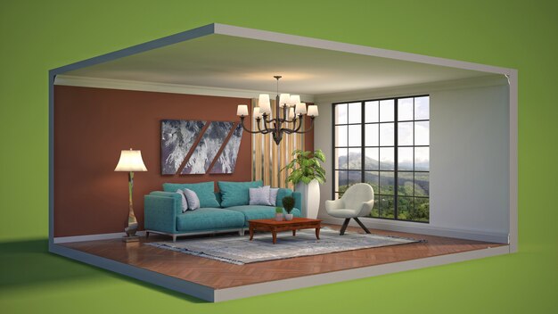 Illustration of the living room in a box