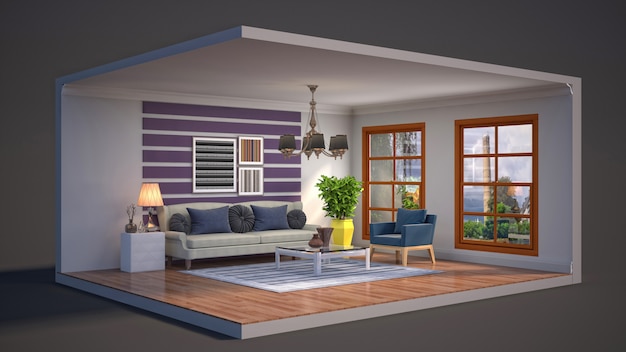 Illustration of the living room in a box