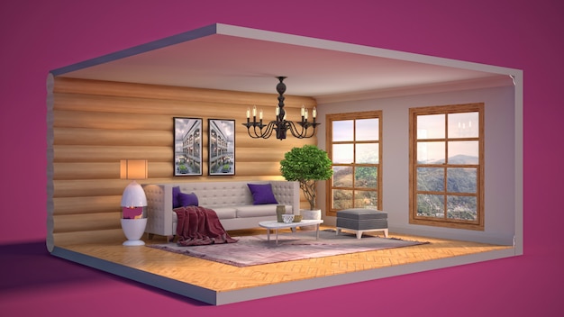 Illustration of the living room in a box