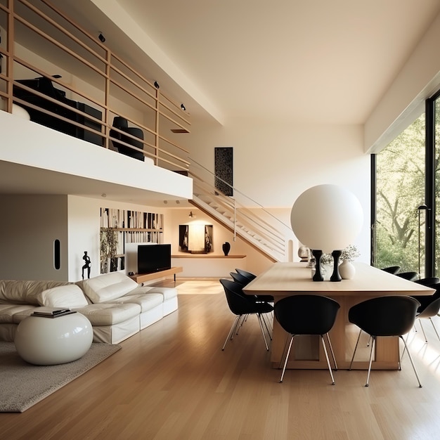 illustration of a living room and dining room minimalist