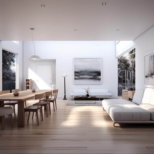 illustration of a living room and dining room minimalist
