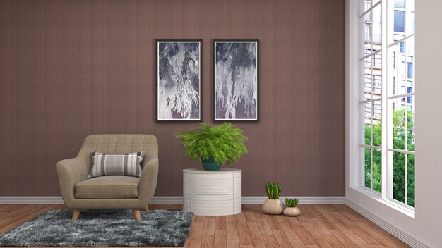 Illustration of the living room interior. 3D render