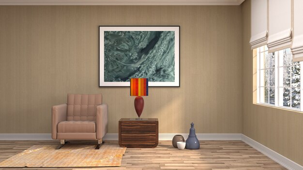 Illustration of the living room interior. 3D render