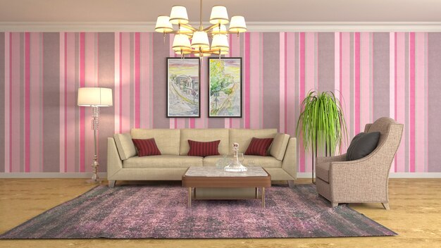 Illustration of the living room interior. 3D render