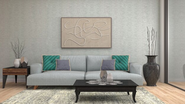 Illustration of the living room interior. 3D render