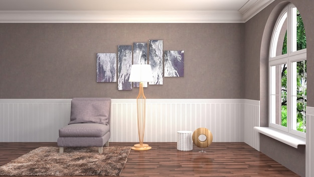 Illustration of the living room interior. 3D render