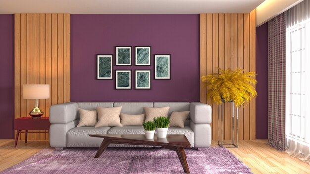 Illustration of the living room interior. 3D render