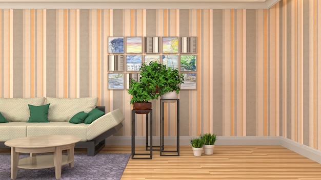Illustration of the living room interior. 3D render