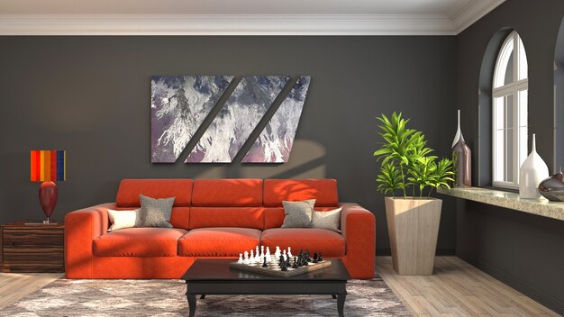 Illustration of the living room interior. 3D render