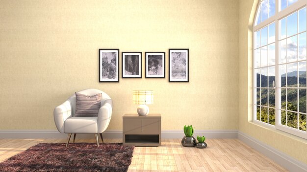 Illustration of the living room interior. 3D render