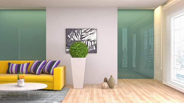 Illustration of the living room interior. 3d render