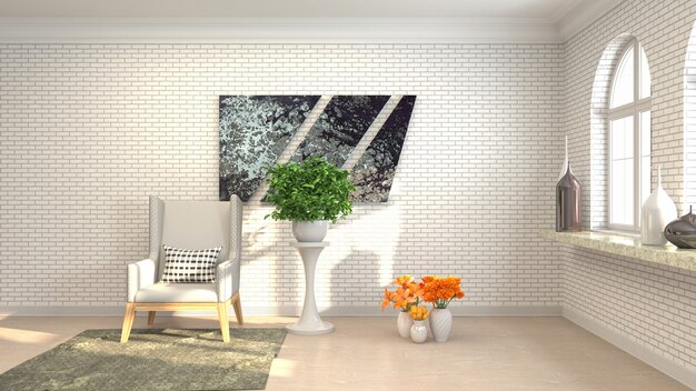 Illustration of the living room interior. 3d render