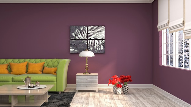 Illustration of the living room interior. 3d render