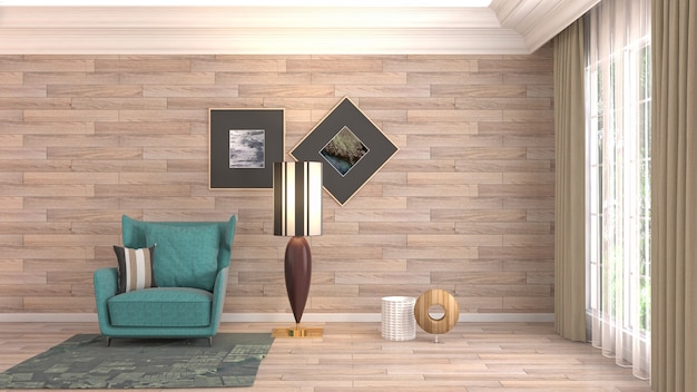 Illustrazione dell'interno del soggiorno. rendering 3d