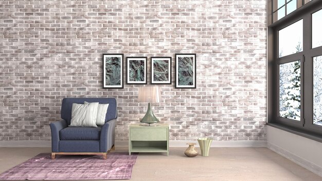 Illustration of the living room interior. 3d render