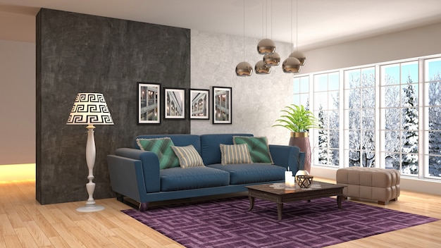 Illustration of the living room interior. 3d render