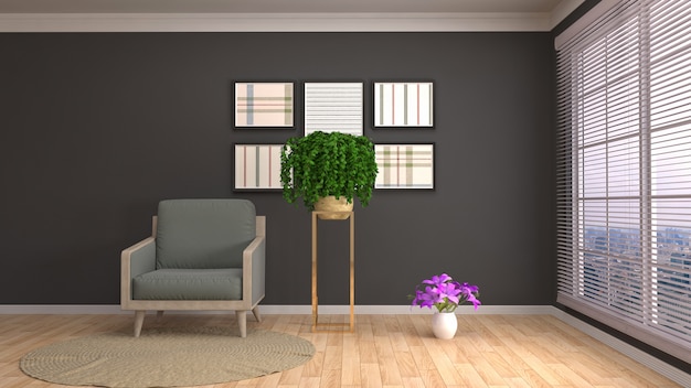 Illustration of the living room interior. 3d render