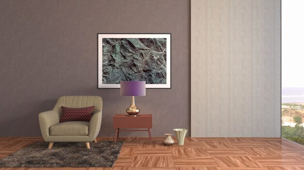 Illustration of the living room interior. 3d render