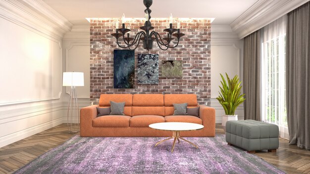Illustration of the living room interior. 3d render