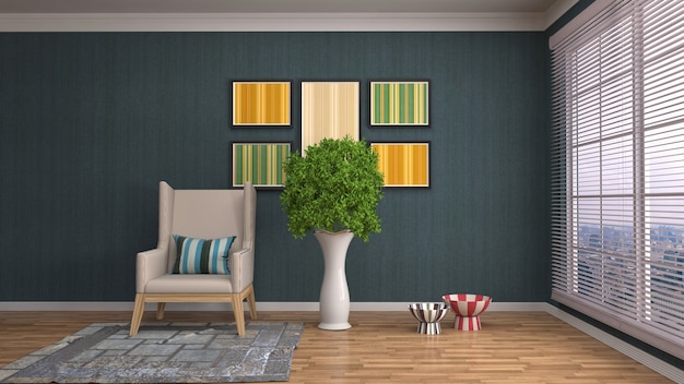 Illustration of living room interior. 3d rendering