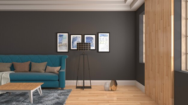 Illustration of living room interior. 3d rendering