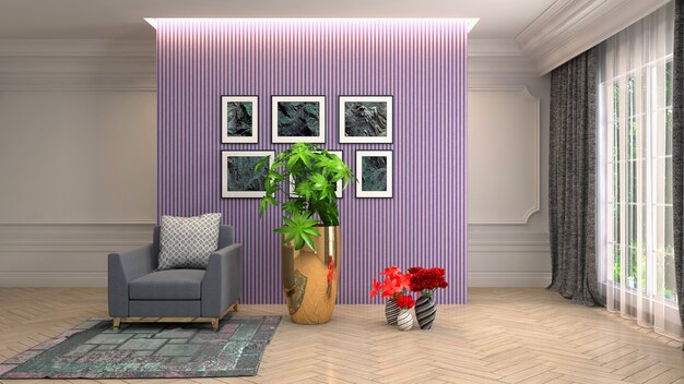 Illustration of living room interior. 3d rendering