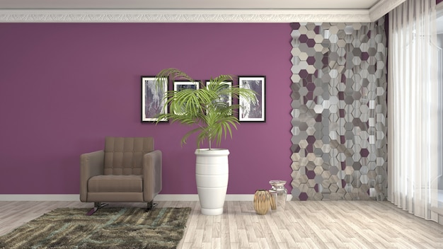 Illustration of living room interior. 3d rendering