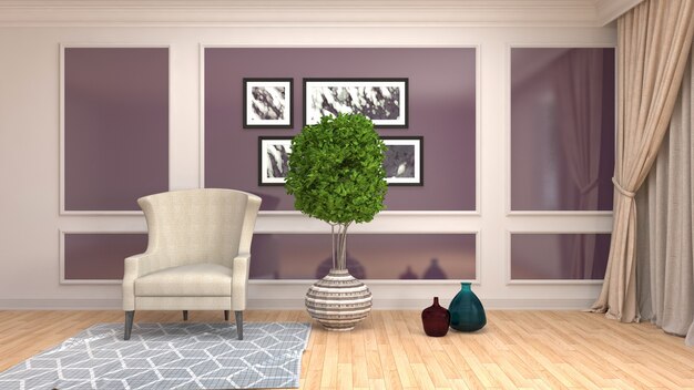 Illustration of living room interior. 3d rendering