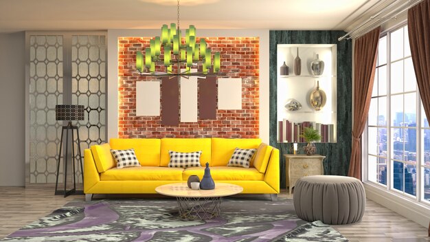 Illustration of living room interior. 3d rendering