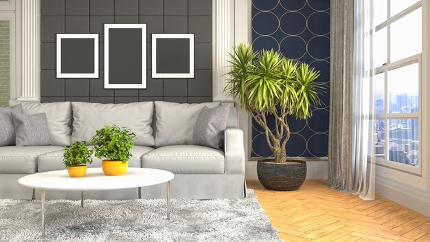 Illustration of living room interior. 3d rendering