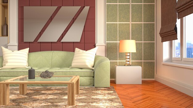 Illustration of living room interior. 3d rendering