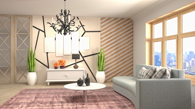 Illustration of living room interior. 3d rendering